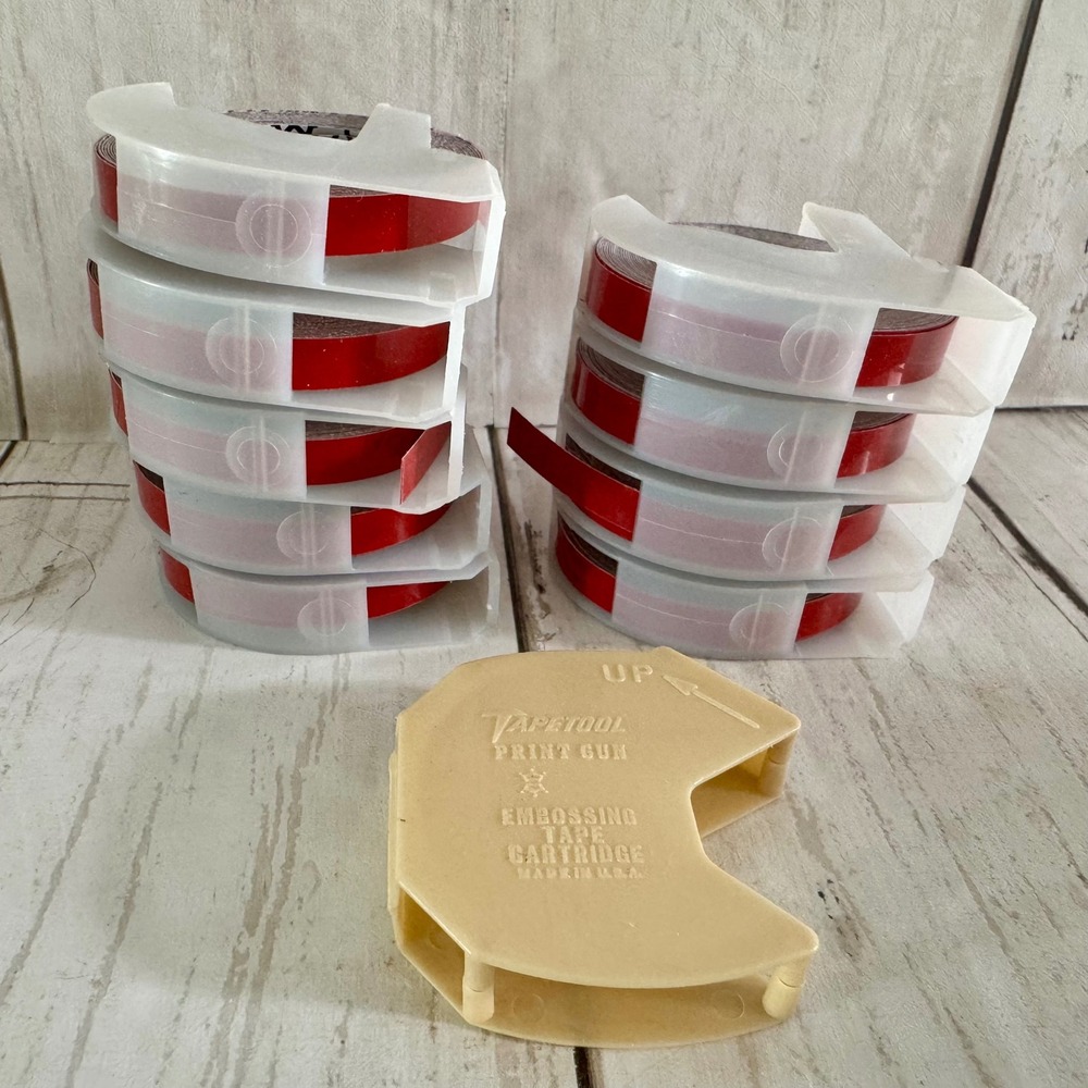 Vintage Dymo Glossy Red Embossing Label Tape 1/4" x 12' ~  9 Rolls NOS 5206 02 - Picture 4 of 8